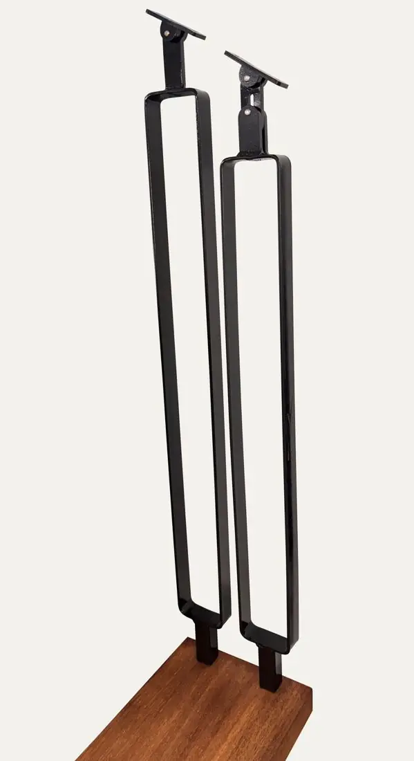 Balustra stair pair: one tall and one short adjustable upright on a merbau tread
